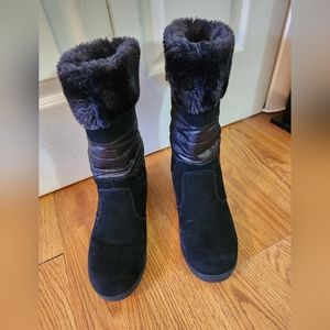 EUC Winter Boots Lands End Snow Insulated Fur Waterproof Black 7 ½